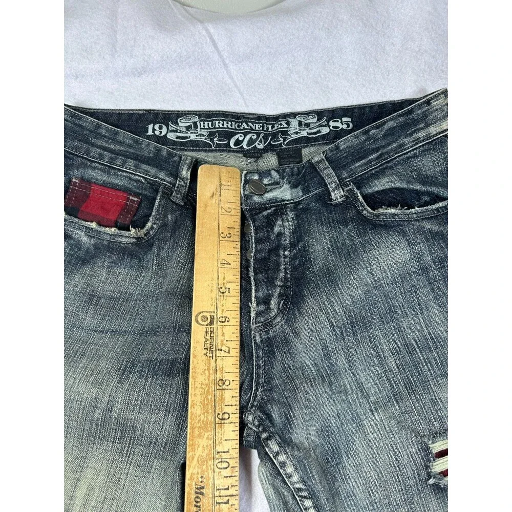 CCS Hurricane Flex Jeans Mens 30x34 Distressed Straight Blue Plaid Y2K Skater